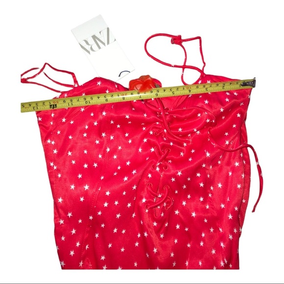 Zara red retro satin silk look stars lace-up spaghetti strap bodysuit size Large - Picture 13 of 14